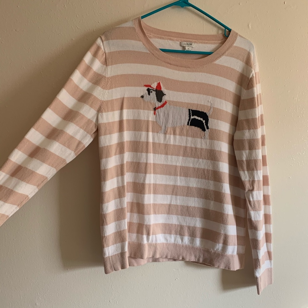 J Crew Light Neutral Striped Weiner Dog Sweater!